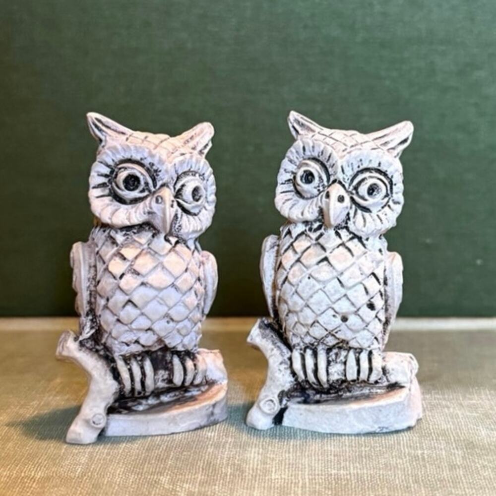 Mexico Resin Owl Pair • Hand‑Painted • Vintage Minis • 2”